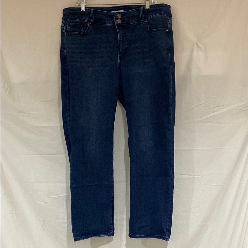 Women’s Dark Blue Denim Straight Leg Jeans w/ tummy control
